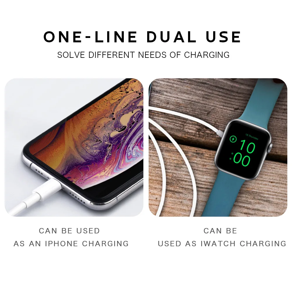 Smart 2 in 1 Charger Wireless QI Fast Charging Cable For Apple Watch Series SE/6/5/4/3/2/1 & All IPhone &All IPad Series