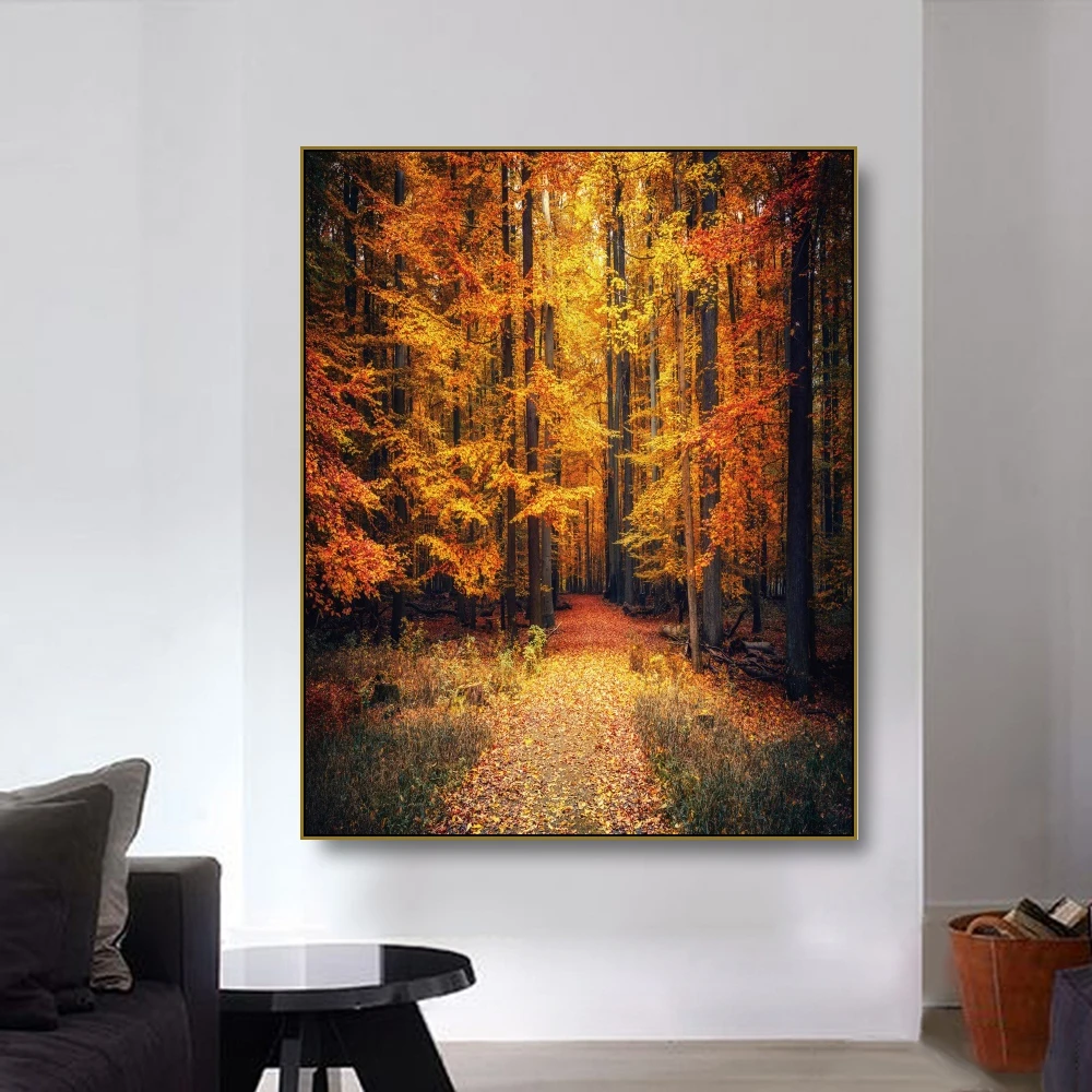 Cassisy Canvas Art Painting? Path in deciduous forest?Poster Picture Wall Decor Modern Home Decoration For Living room Office