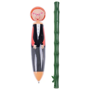

2 Set Ballpoint Plastic Bamboo Pen Black Ink 0.38mm Novelty Stationery Originality Doll Pen Cartoon Ballpoint Pen
