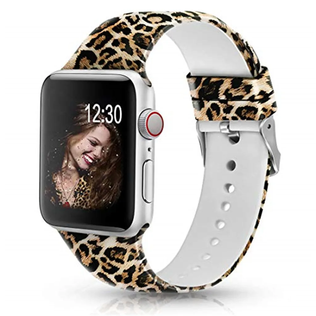 Yayuu полосы для наручных часов Apple Watch Series 4/3/2/1 мягкий силиконовый неувядающий с печатным рисунком сменный ремешок Спортивные smart watch полос - Цвет: Leopard