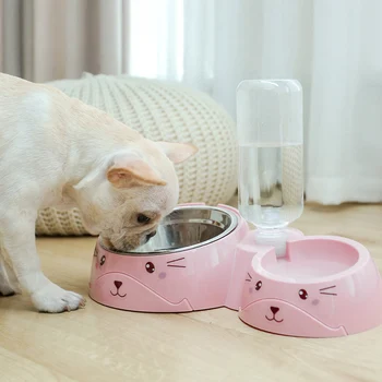 

1PCS Pet Bowl Cute Cartoon Anti-slip Dog Food Bowl Cat Feeding Bowl Dish Water Bowl Feed Dish with Water Bottle Pet Supplies