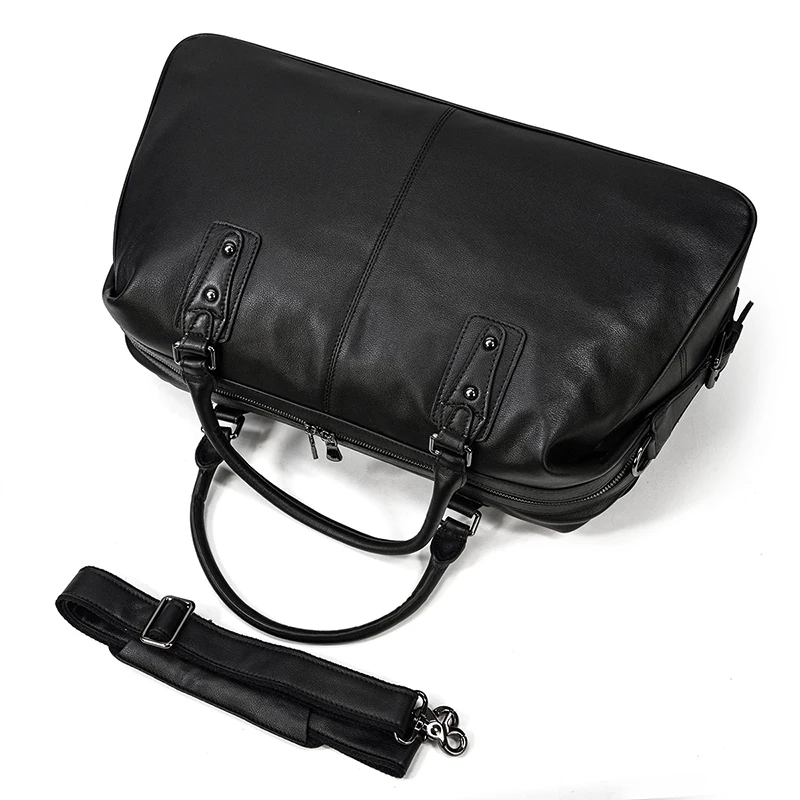 Black Leather Travel Bag For Men