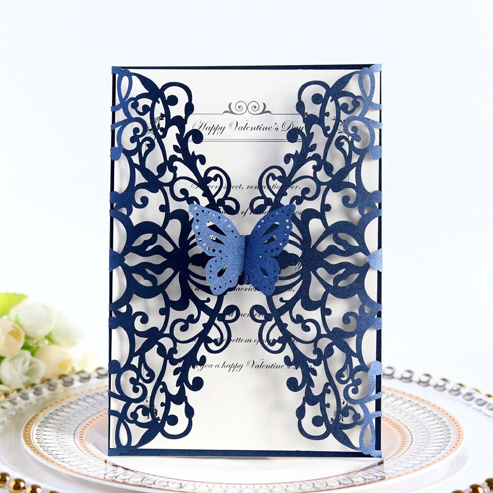  10pcs Vertical Laser Cut Butterfly Invitations Cards Kits for Wedding Bridal Shower Birthday - 4.0003E+12