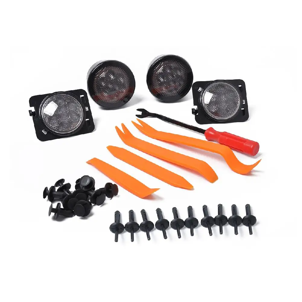 Yiwa Amber LED Turn Signal Lights Smoke Lens+ Mudguard Sidelight Tool for Jeep Wrangler JK