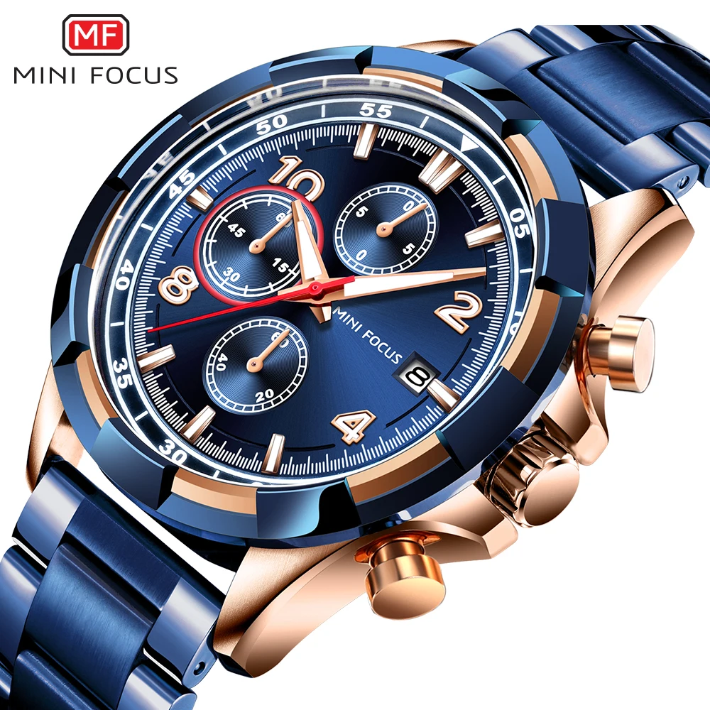 

MINIFOCUS 2019 Blue Business Luxury Men's Wristwatch Quartz Watch Men Waterproof Stainless Steel Sport Watches Wrist Male Clocks