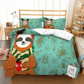 

Merry Christmas Pine Cartoon Soft Duvet Cover Set with Pillowcase Gift Sock Pattern Microfiber Bedding Set 2/3Pcs for Girls