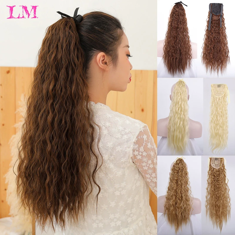 

LM Long Corn Curly Fake Hair Pieces Drawstring Ponytail Extensions for Women Synthetic High Temperature Fiber Hair Extensions