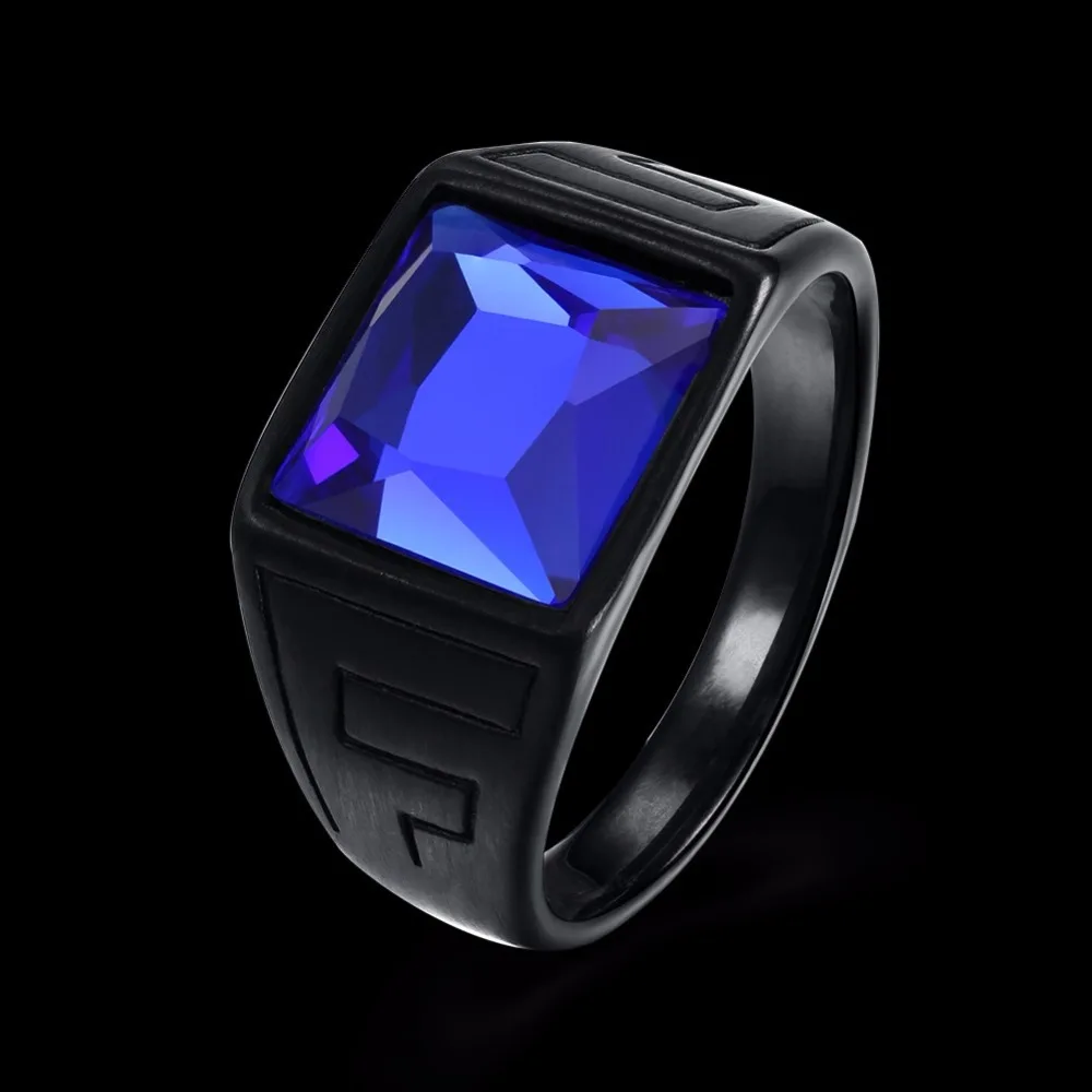 Титановое мужское кольцо-печатка из нержавеющей стали с квадратным синим камнем в стиле панк-рок, хип-хоп, обручальное кольцо, байкерское мужское кольцо, уплотнение DCR026