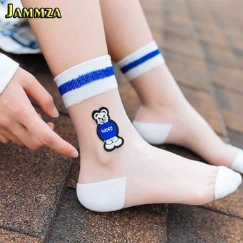 

New Women Spring Summer Thin Transparent Socks Embroidery Cartoon Silk Crew Girl Breathable Cute Korea Style Casual Sexy Socks