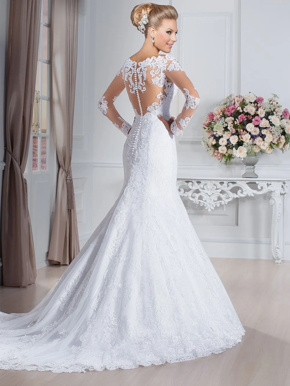 Кружева Русалка v-образным вырезом с длинным рукавом невесты vestido de noiva манга Лонго свадебное платье Мать невесты платья