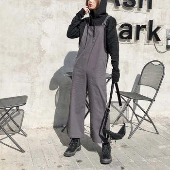 

Spring and autumn women's jumpsuit casual solid color pocket decoration strap jumpsuit