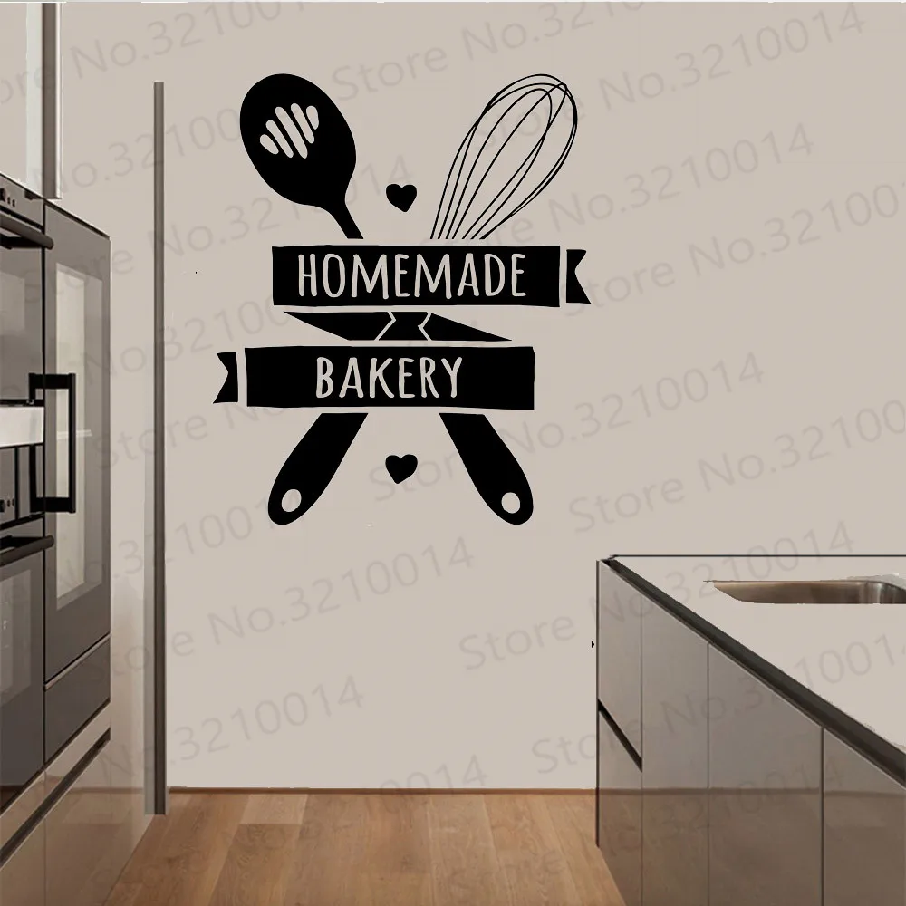 

Home Made Bakery Wall Decal Quote Words Kitchen Baking Shop Interior Decor Vinyl Window Sticker Bake Tools Creative Mural PW358