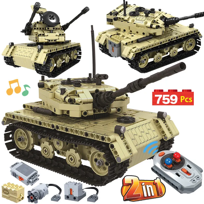 

759PCS City Military Remote Control Tank 2 in 1 Model Building Blocks Technic RC Tank Electric Bricks Toys For Boy Gifts