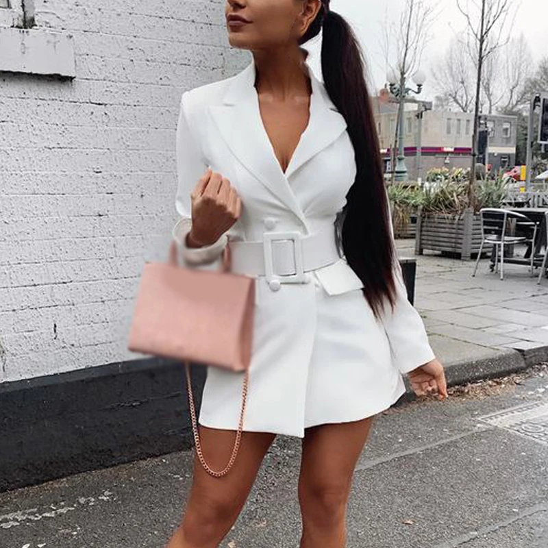 

Office Ladies Coat Lapel Long Sleeve Pocket Slim Fit Button Down Business Women Coat 2019