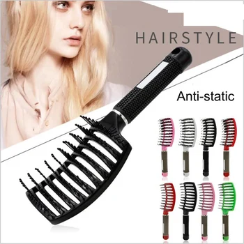 

Curved Boar Bristle Hair Brush Professional Detangling Hairbrush Head Massage Comb Hairdressing Styling Comb for Women Men
