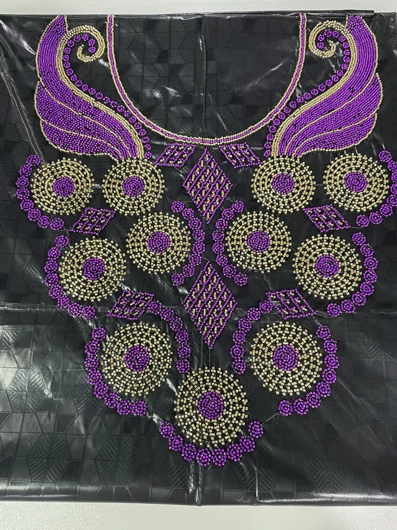 African Best Quality Dubai Atiku Fabrics Best Bazin Riche Lace Fabric Beads Stones Neck Designs Textiles 3Meter+2Yards For Dress