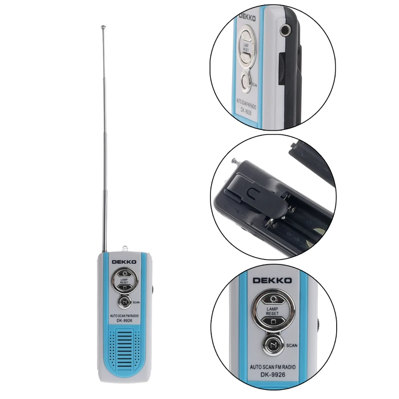 

Mini Portable Auto Scan FM Radio Receiver Clip With Flashlight Earphone DK-9926 77UA