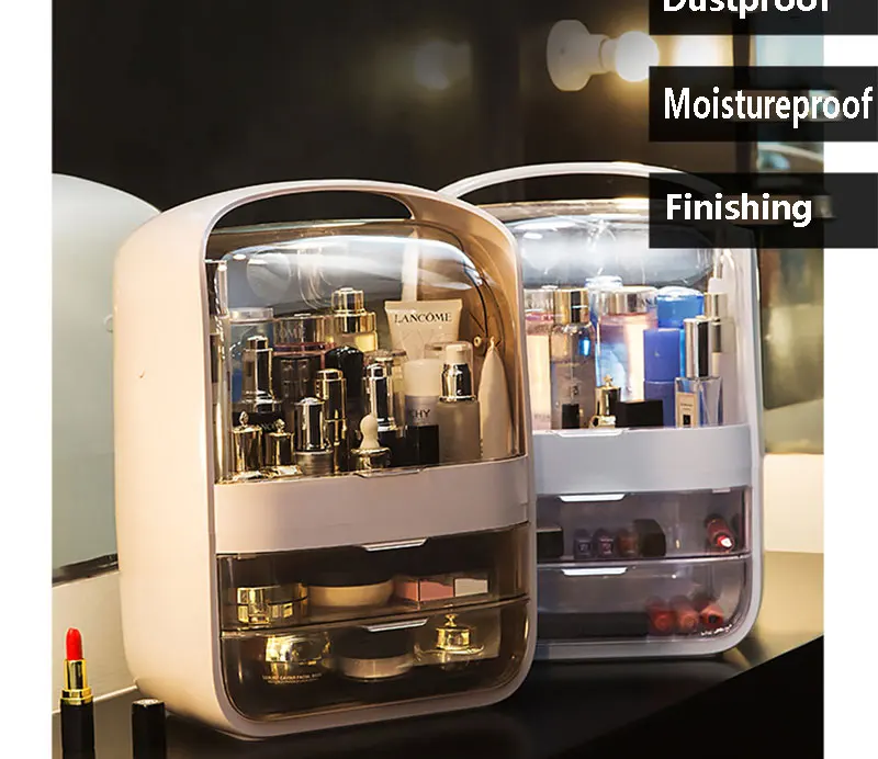 Makeup Organizer Transparent Clamshell 2 Drawer Dressing Table Desktop Plastic Cosmetic Box Storage Containers Jewelry Holder