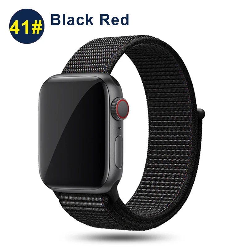 Ремешок UEBN для Apple Watch Series 5 4 3 band 44 мм/40 мм Спортивная петля для iwatch band 5 42 мм 38 мм ремешок браслет нейлоновый ремешок для часов - Цвет ремешка: Black Red