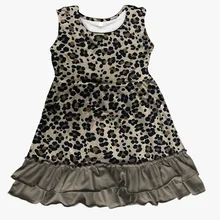 Летняя детская одежда для маленьких девочек; эксклюзивное коричневое леопардовое платье без рукавов с двойными оборками; детская одежда черного цвета из 100 хлопка до колена