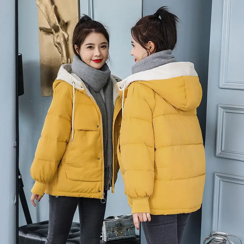 Зимние теплые куртки женские повседневные пальто новая мода корейский стиль с капюшоном толстые хлопковые парки Женская верхняя одежда пальто P143 - Цвет: Yellow
