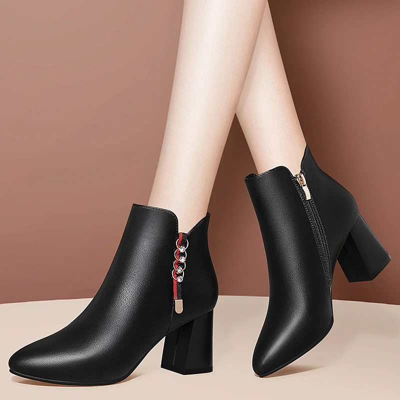 

Gold Lines Rabbit Leather Boot Women's Winter Boots 2019 Autumn And Winter New Style Martin Boots plus Velvet WOMEN'S Shoes