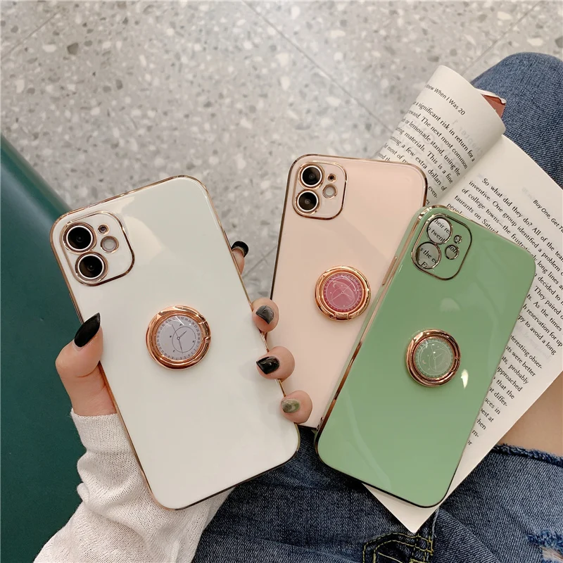 Case For iphone 12 12Pro Max Ring Grip holder plating phone Case for iphone 11 11Pro Max XR X XS Max 7 8Plus SE Protective capa