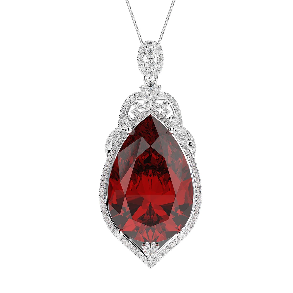 Ruby Rainbamabom винтажный 925 пробы Серебряный Огромный Сапфир Рубин драгоценный камень юбилей Свадебный кулон ожерелье ювелирные украшения - Цвет камня: Ruby
