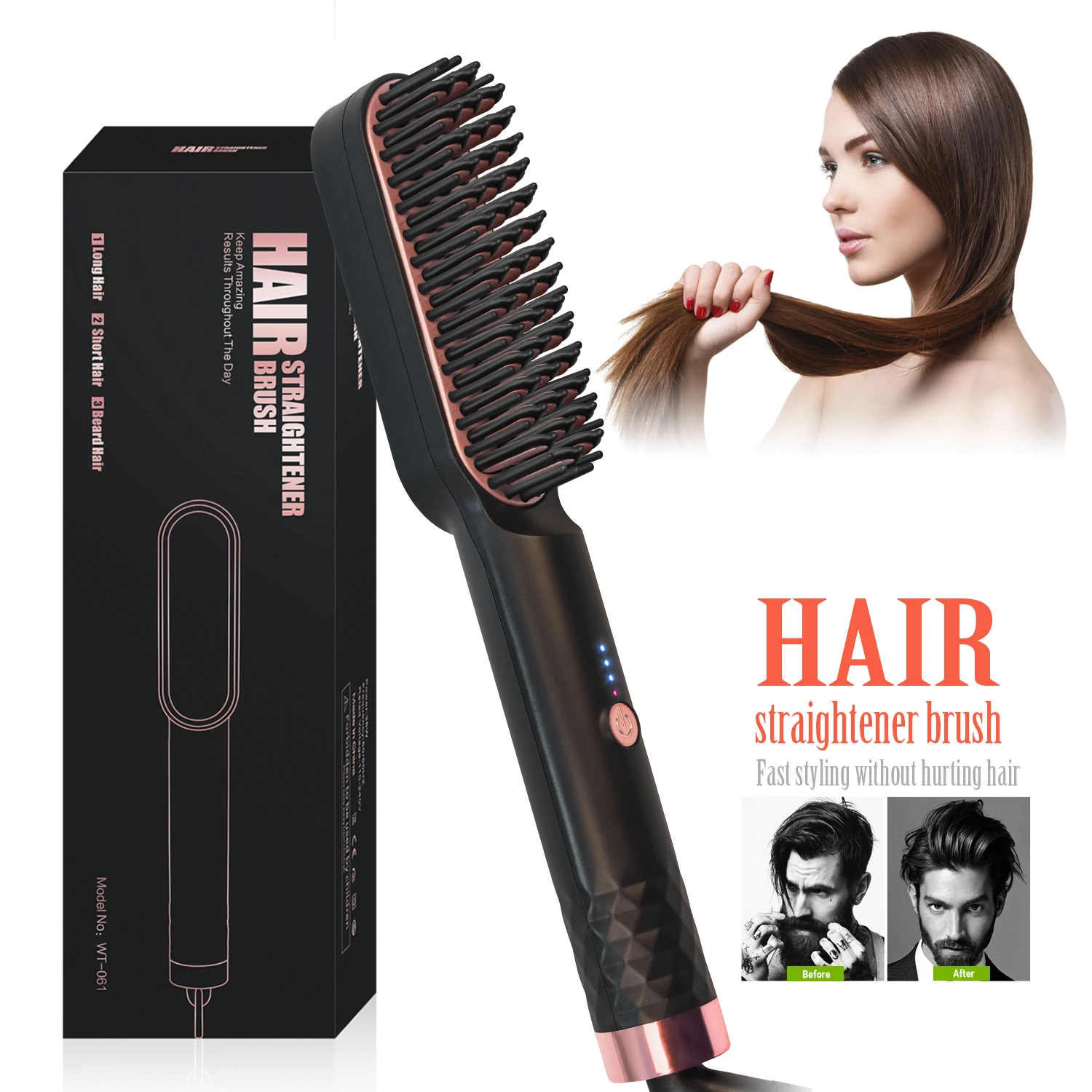 

3 in 1 Multifunctional Hair Straightener Comb Brush Beard Straightening Men&Women Ceramic Electric Hot Comb Hair Quick Styler