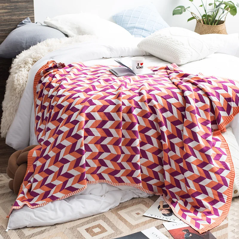 

Geometry Diamond Pattern Knitted Blanket Super Soft Warm Plaid Wool Gift Blanket for Office Bed Sofa Travel 120x180cm