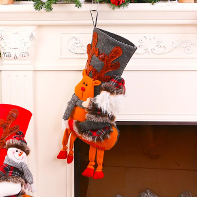 

Cute Cartoon Christmas Socks Decoration Tree Pendant Gift Bag Large Riding Deer Gifts Candy Storage Enfeites De Natal Navidad