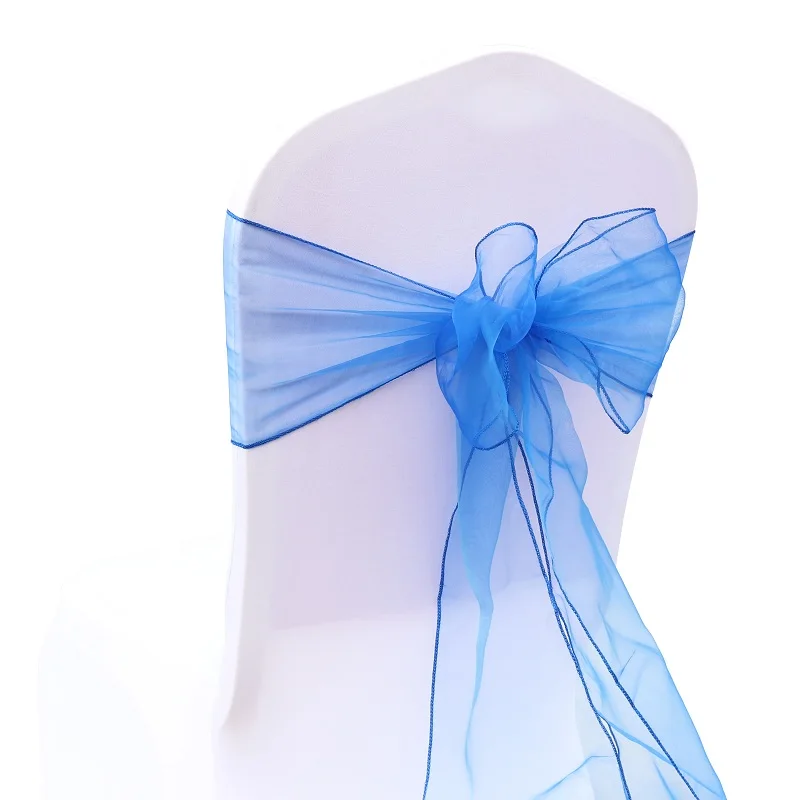 Royal Blue 100 шт./компл. органза высокое качество накидки на стулья для свадебного стула Узел крышка украшения стульев лук ремень Галстуки для свадьбы, банкета, на застежке - Цвет: Royal Blue