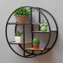 Creative Modern Home Round Wood Wall Mount Flower Planter Book Storage Shelf Rack Potted Holder Stand Room Background Wall Decor