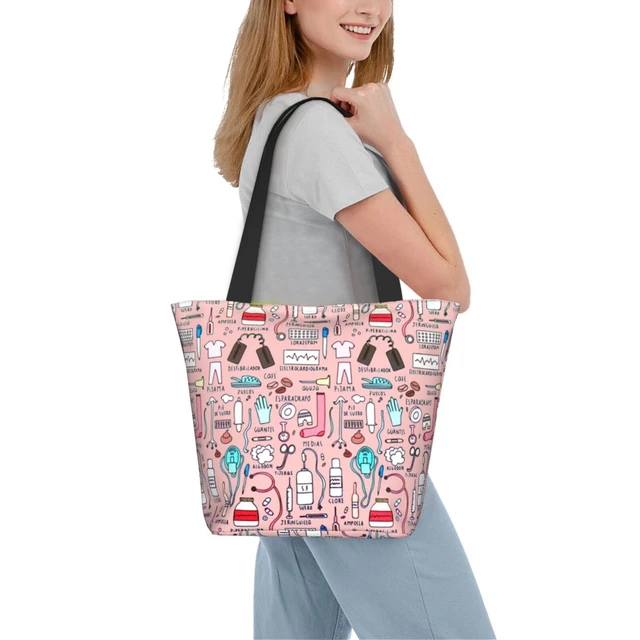 Bolso de mano grande con estampado de enfermera para mujer, bolsa de viaje  ecológica, plegable, de