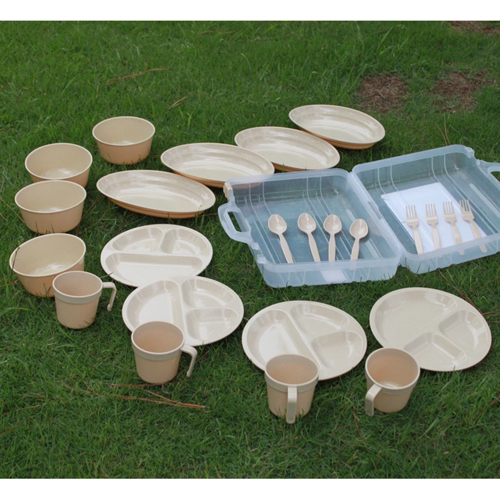 24 Pieces Picnic Camping Outdoor  Reusable Tableware Dishes Set