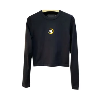 

Women Sweater Retro Girl Moon Embroidery Short Knit Long Sleeve Bottoming Shirt