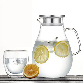

2500ML High Capacity Borosilicate Glass Infuser Teapot Heat-resisting Tea Pot With Stainless Steel Bamboo Lid Cold Water Kettle
