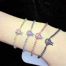 10 шт./лот, опт, латунный браслет, инкрустированный радужным кубическим цирконием, маленький жук, насекомое, регулируемый браслет, модные ювелирные изделия