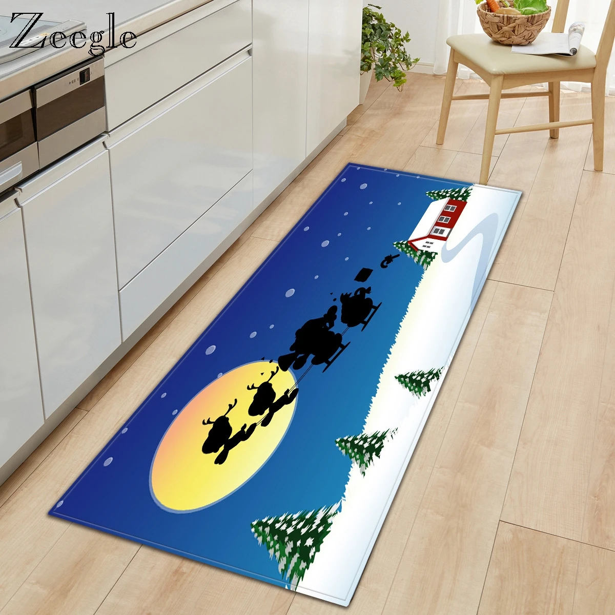 Zeegle Christmas Entrance Doormat Modern Long Floor Carpet for Hallway Anti-slip Door Mat Water Absorption Foot Rug Bedroom Rug