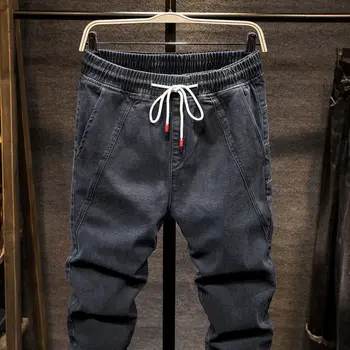 

jeans men's elastic hip hop pants men's loose casual feet tight waist trend spring and autumn new