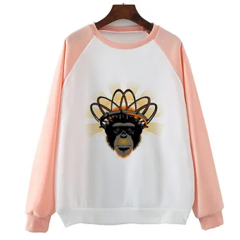 

Fun And Creative Monkey Long Sleeve Women Fashion Printed Hoodies O-Neck Tops Cool Coats Tops Coat Streetwear