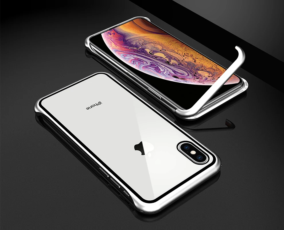 Ультратонкий противоударный чехол для телефона для Apple iPhone X XS MAX XR класса люкс Алюминий металла& анти-не царапающееся 9Н защитное закаленное Стекло чехол Крышка
