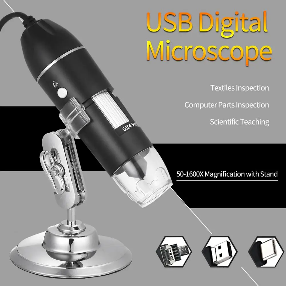 

1600X USB Digital Microscope microscopio digital Camera Endoscope 8LED Magnifier with Metal Stand microscopio trinocular