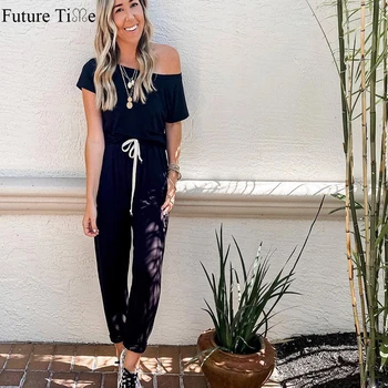 

Future Time Spring And Summer 2020 Women New Solid Color Short Sleeve Tie One-piece Pants Female Street Style Jumpsuit SP625