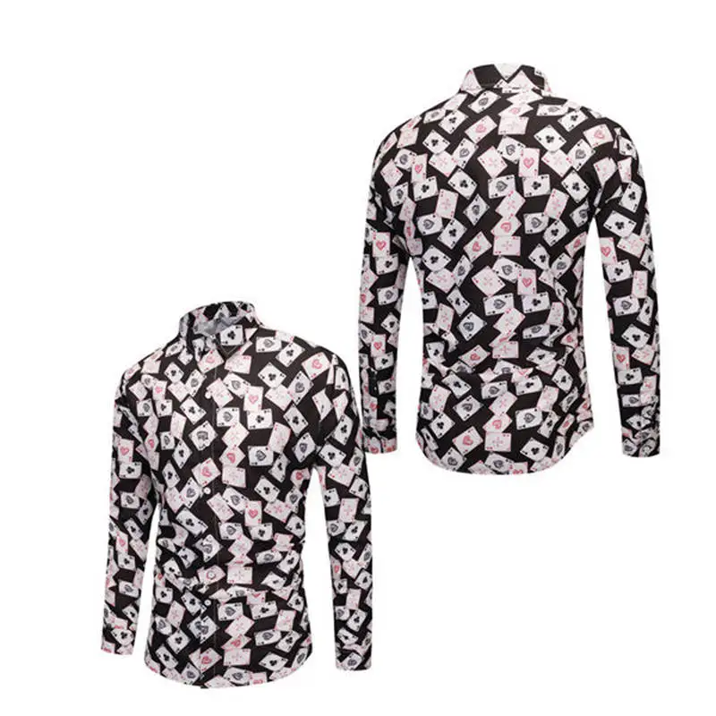 funy poker shirt Мужские вечерние рубашки большого размера с 3D принтом королевской короны, нарядные рубашки с цветочным принтом, повседневные Клубные рубашки унисекс с длинным рукавом, приталенные Роскошные Рубашки - Цвет: funy poker shirt