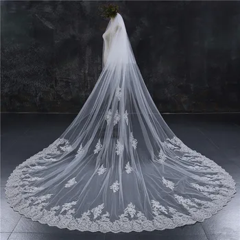 

Women 3M Wedding Veil Cathedral One Layer Lace Appliqued Long Bridal Veils With Comb Woman Marry Gifts 2020 New Accessories