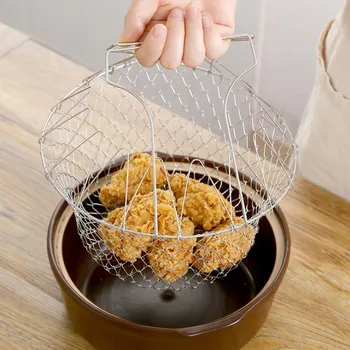 

Foldable Steam Rinse Strain Stainless Steel Folding Frying Basket Colander Sieve Mesh Strainer Kitchen Cooking Tools Accessories