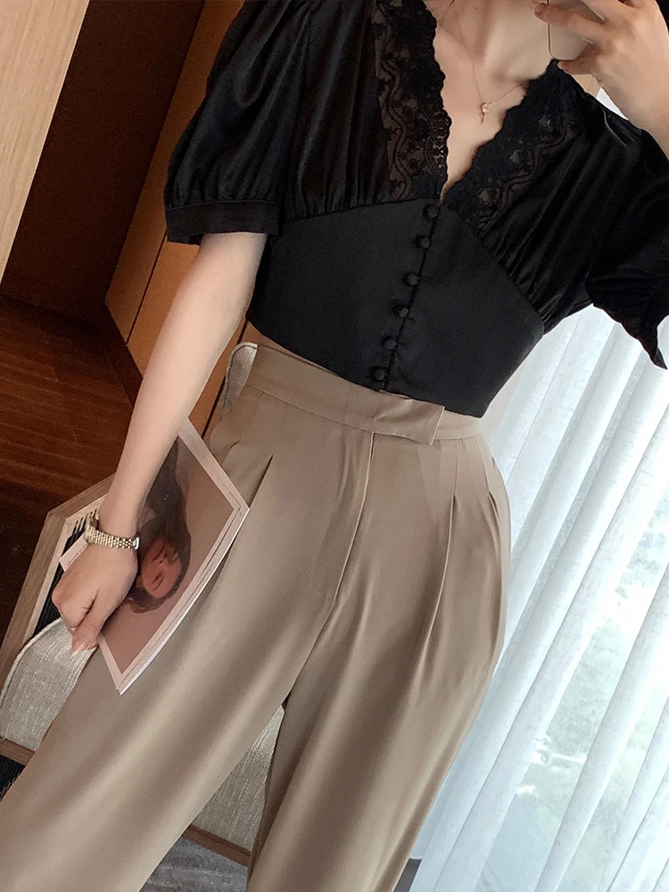 Women Wide Leg Pants Casual Loose Suit Pants Full-length Straight Pants Female Elegant Office Lady Trouser  femme