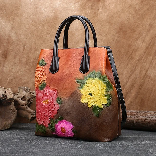 MOTAORA Retro Women Bag Vintage Bucket Shoulder Bags For Women 2022 New Handmade Embossed Leather Handbag Floral Tote Bag Female 3