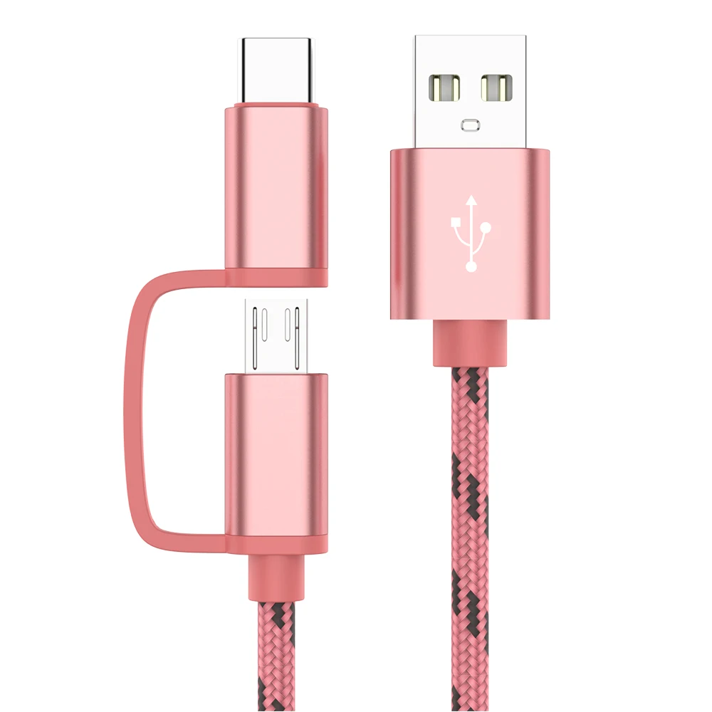 2 in 1 USB Cable Type C Fast Phone Charging Cable For Samsung S8 S9 Micro USB Dual Charging USB C Charge Cable For Redmi note 7